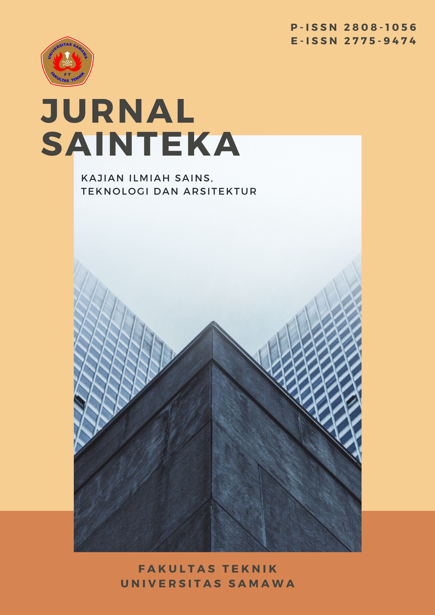 Sainteka is a scientific journal that is managed and published by the Lembaga Penelitian dan Pengabdian kepada Masyarakat (LPPM), Universitas Samawa. Sainteka contains the publication of research results from students, lecturers and or other practitioners in the field of science and technology in civil engineering, mechanical engineering and architectural and focus on the fields of built environment, structural engineering, materials engineering, geotechnics, hydraulics engineering, construction building  and sustainable energy. Sainteka is published every 3 times a year (Febaruary, June, and October).