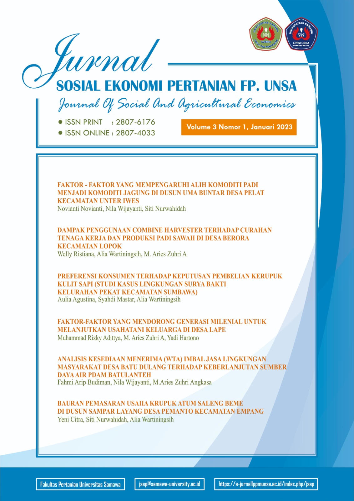 					View Vol. 3 No. 1 (2023): Jurnal Sosial Ekonomi Pertanian
				