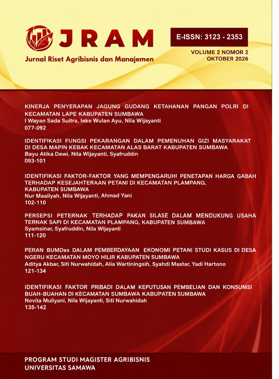 					View Vol. 2 No. 2 (2026): Jurnal Riset Agribisnis dan Manajemen 
				