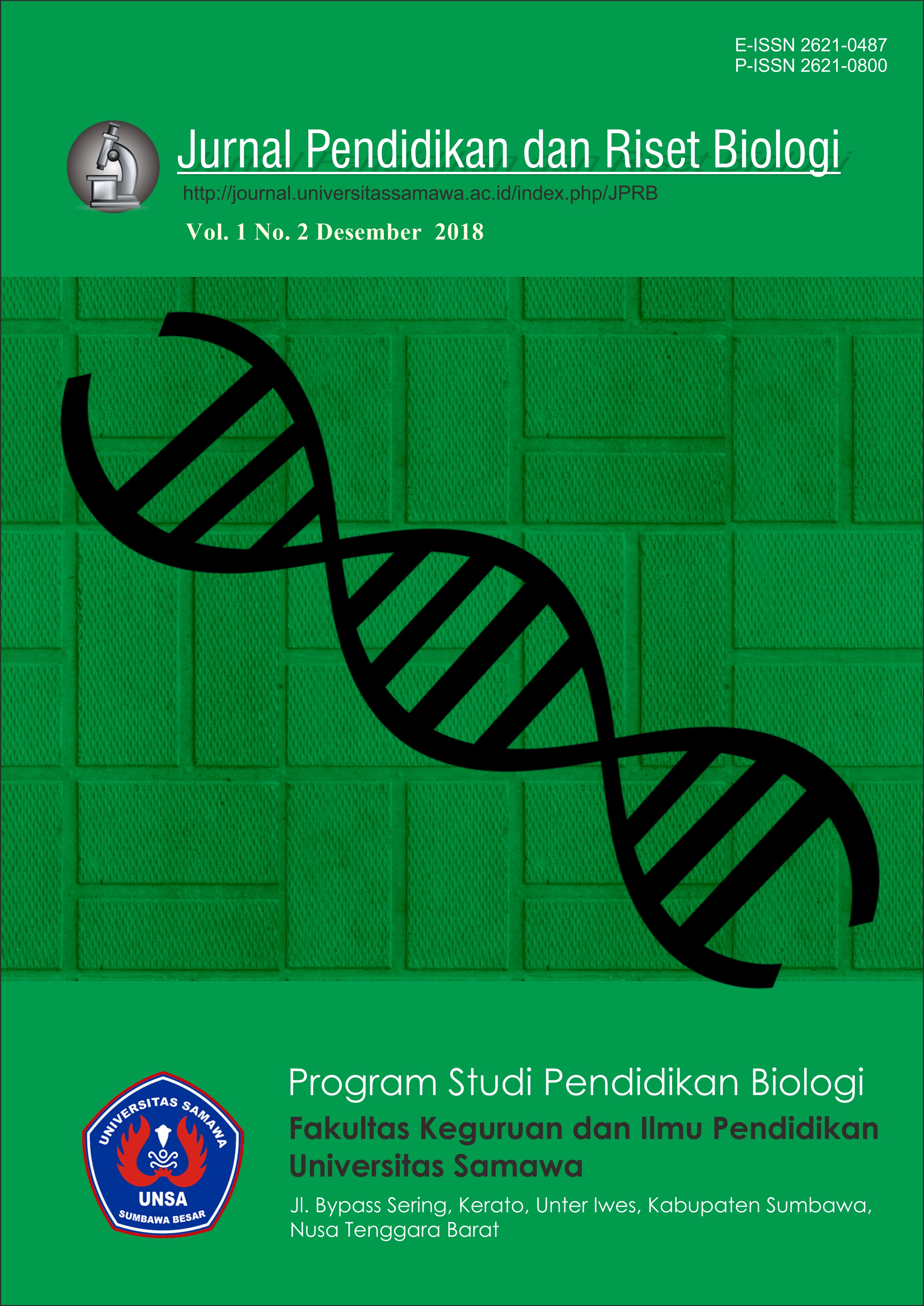					View Vol. 1 No. 2 (2018): Jurnal Pendidikan dan Riset Biologi
				